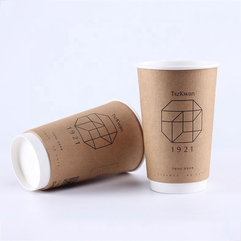 Eco Friendly disposable custom Print 8 12 16oz Take Away Double Wall paper Coffee Cup with Lids