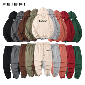 wholesale blank men sweatsuit 100% cotton french terry tracksuit men custom 2 piece jogger fitness hoodie suit for men