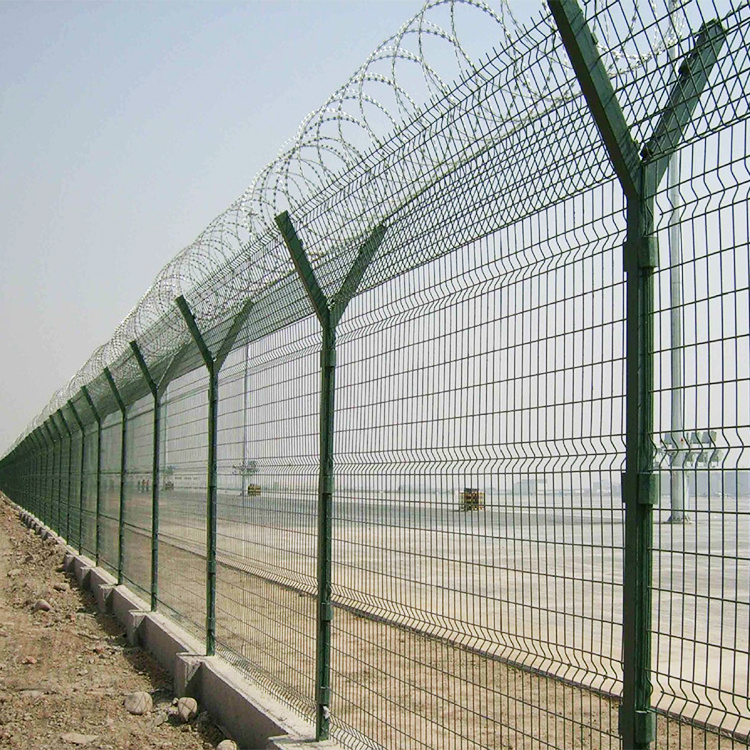 Airport Security Fence Galvanized Powder Coated Anti Climb Barbed Razor Wire Arm Mesh Fence