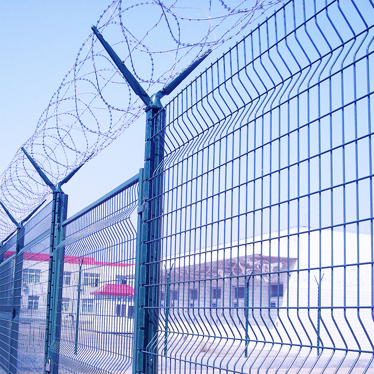 Airport Security Fence Galvanized Powder Coated Anti Climb Barbed Razor Wire Arm Mesh Fence