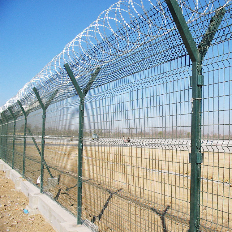 Airport Security Fence Galvanized Powder Coated Anti Climb Barbed Razor Wire Arm Mesh Fence