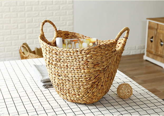 Natural Crafts Rope Straw Storage Plant Basket Handmade Fruit Tray Water Hyacinth Woven Basket