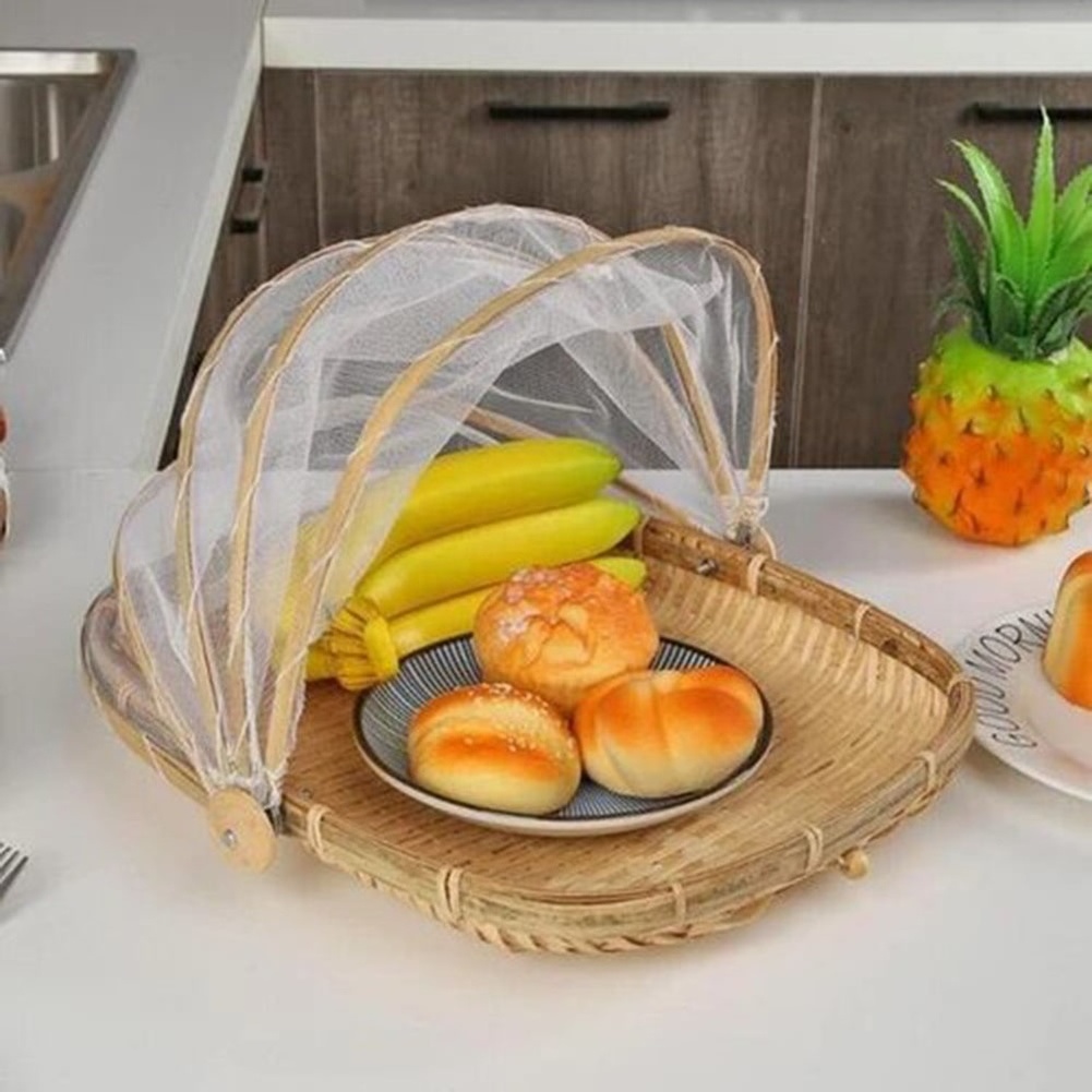 Round Net Tent Dome Mini Tray Eco Friendly Cheap Basket Bamboo Food Serving Cover for Breakfast