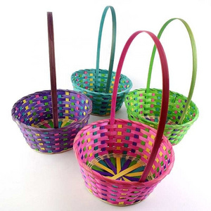 OEM ODM wholesale handmade natural colourful bamboo gift basket bamboo storage display basket bamboo handle easter basket