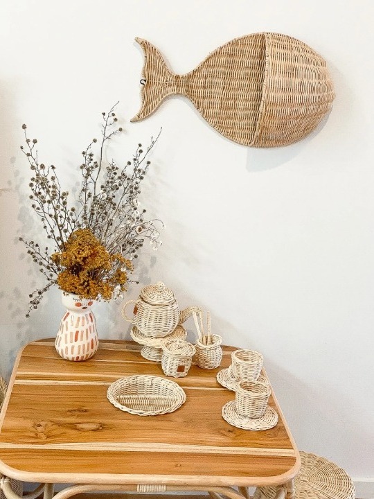 Best choice and Top Product Hanging Wall Basket Decor Hand Woven Rattan Fish shape Baskets for Living Room