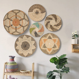 Multiple styles Round Seagrass Hand woven Wall Hanging Basket Woven Basket Wall Decor Set Home Decor