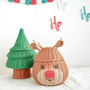 Customizable size large christmas decorations rattan storage basket reindeer snowman decor best selling home decor ornaments