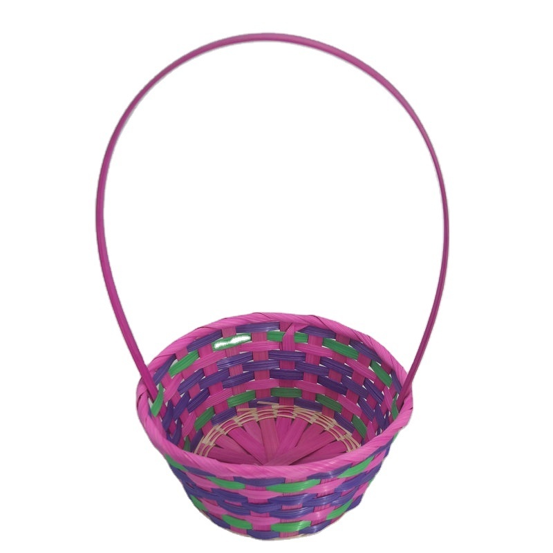 OEM ODM wholesale handmade natural colourful bamboo gift basket bamboo storage display basket bamboo handle easter basket