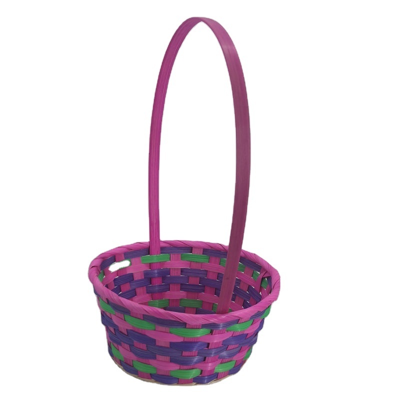 OEM ODM wholesale handmade natural colourful bamboo gift basket bamboo storage display basket bamboo handle easter basket