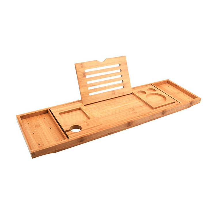 Luxury Bathroom Accessory Extendable Shower Tray Wood Holder Bathtub Tray 100% Natural Bamboo Bath Caddy