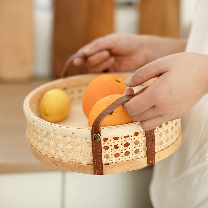 Good Quality Round Trays Desktop Decoration Weave Storage Basket Colourful Fruit Woven Extra Large Rattan Tray