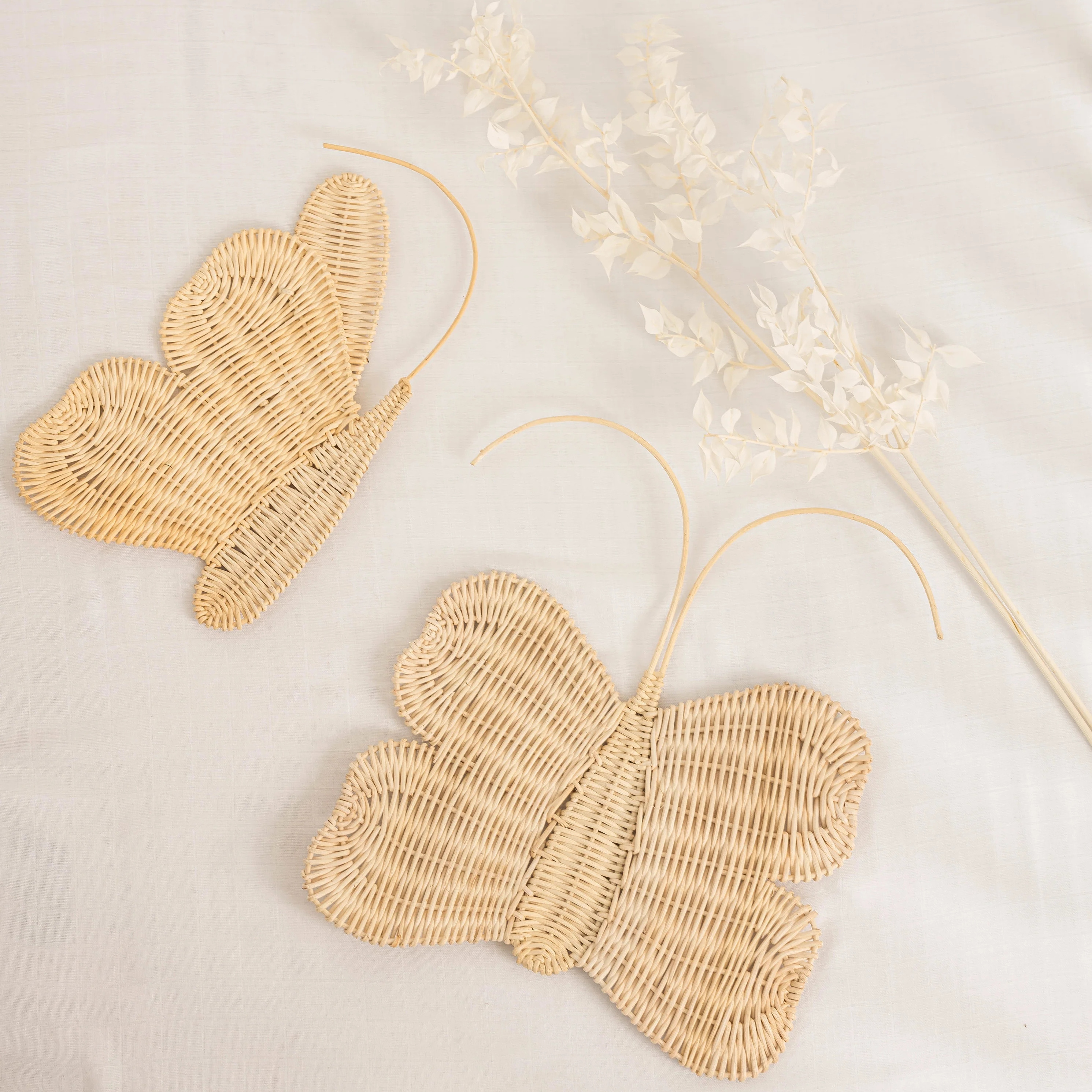 Wholesale Natural Rattan Butterflies Wicker Boho Wall Decor Ornament For Kids And Babies Room Wall Decoration For Home