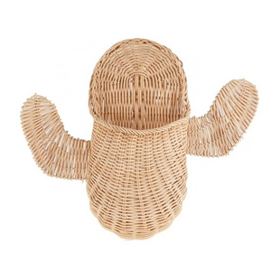 Unique rattan wicker cactus wall basket for kids interior cute wall hanging basket for kids room decoration