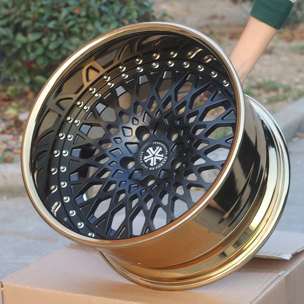 Golden chrome plating forged alloy wheel  6061 T6 2pcs forged wheel rim