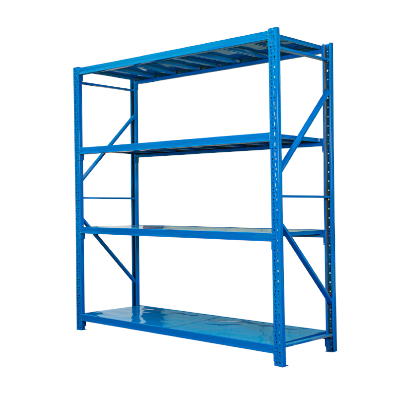 quality CE certified 100 KG.per shelf adjustable 4-tier  steel drive in  assembly Shelving Unit in white and Blue