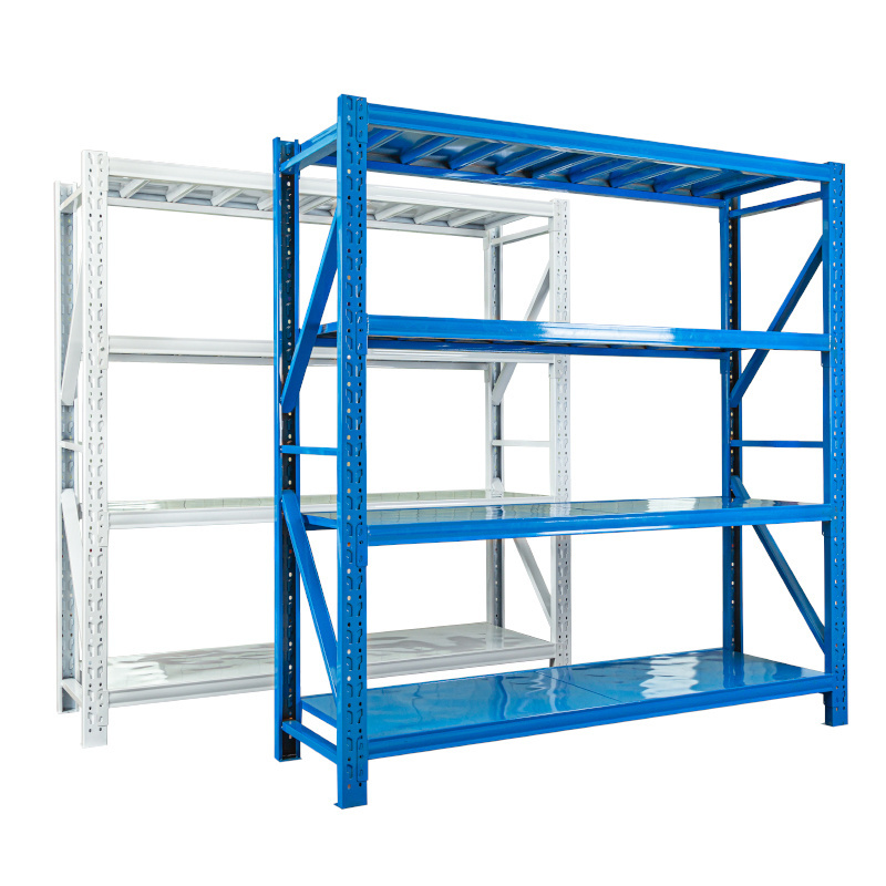 quality CE certified 100 KG.per shelf adjustable 4-tier  steel drive in  assembly Shelving Unit in white and Blue