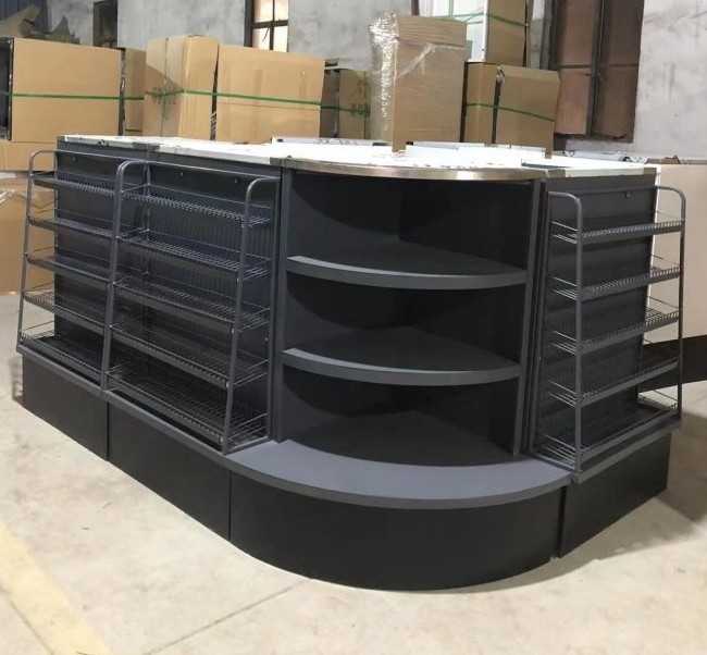 Hot-Sale Supermarket Design Checkout Counter Cashier Desk Shelf For Store/Retail Display Stand