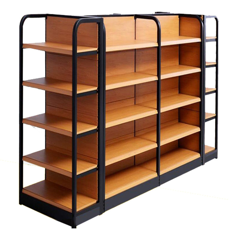 High Quality Adjustable Metal Gondola Supermarket Shelving For Sale/Stationery Display Rack/Wood Grain Shelf