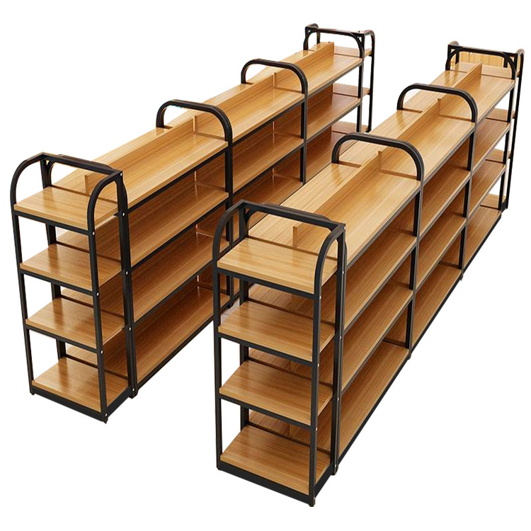 High Quality Adjustable Metal Gondola Supermarket Shelving For Sale/Stationery Display Rack/Wood Grain Shelf