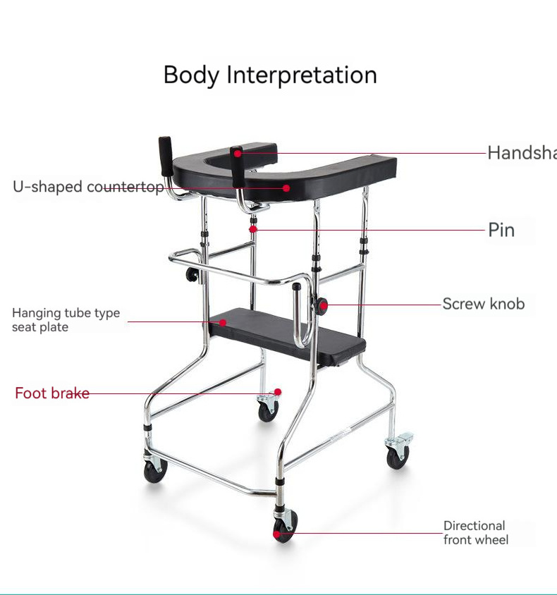 2023 China Health Supplies Stainless Steel Walker Elderly Patient Walking Good Helper 4 legs walker rollator