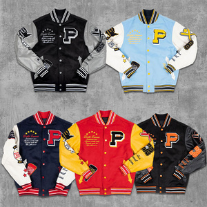 custom logo Striped patchwork yellow jacket serie men full custom wool leather sleeves varsity jacket custom varsity jacket