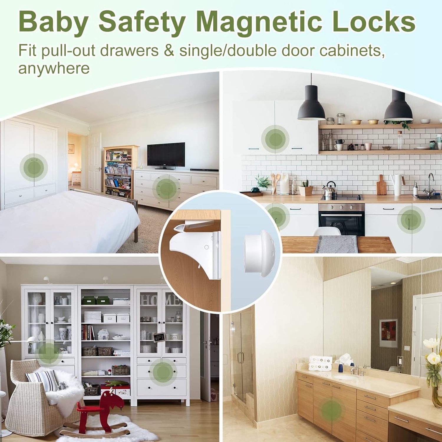 Magnetic Cabinet Locks Ease of Use Drawer Locks Baby Proofing 3M Adhesive for Kitchen, Bathroom, Bedroom, Pantry and Storage