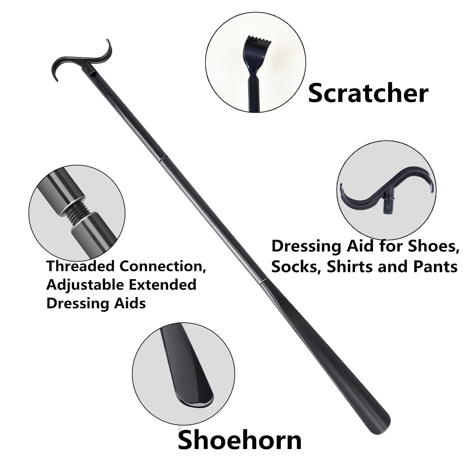 Manufacturer Home Care Device for Elderly Wholesale Dress Stick with Shoe Spoon Long Handle Plastic Foldable Shoe Horn