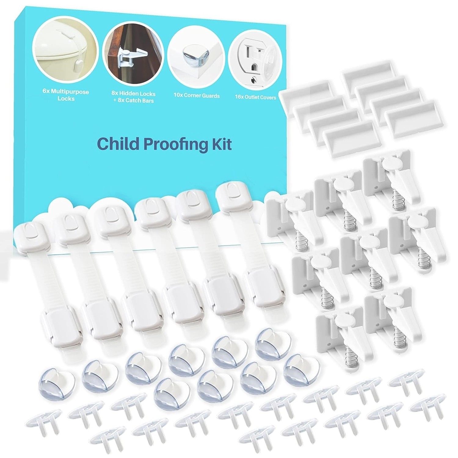 OEM Complete Baby Proofing Kit Child Safety Hidden Cabinet Locks  Adjustable Latches Corner Guards and Outlet Covers Baby Proof