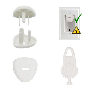 Type B 3-Prong Oval-shaped White ABS Plastic Outlet Cover USA Standard Outlets and Sockets Baby Safety Plugs for House with Keys