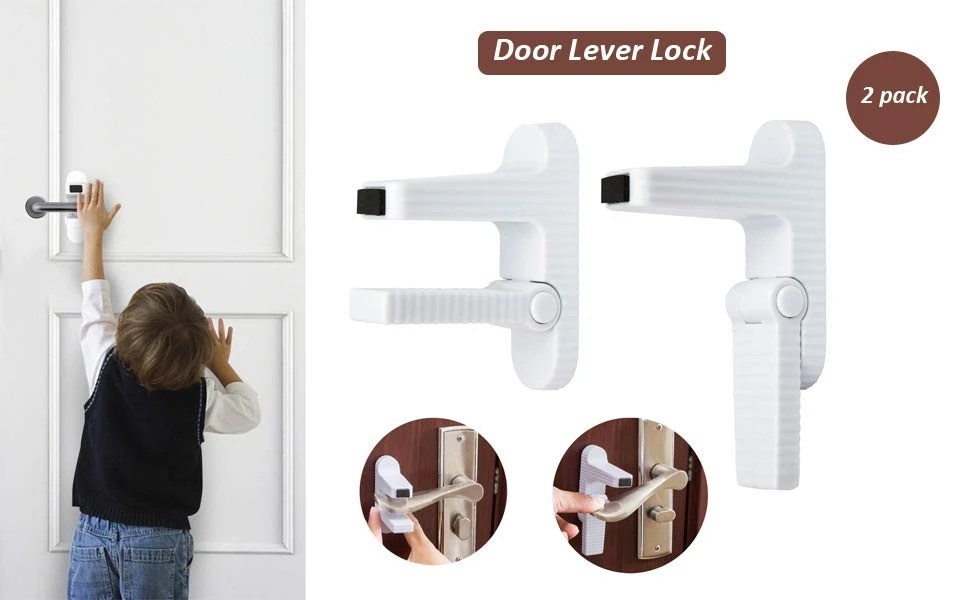 Improved Childproof Door Lever Lock 2Pack Prevents Toddlers From Opening Doors Durable ABS Easy One Hand Operation for Adult