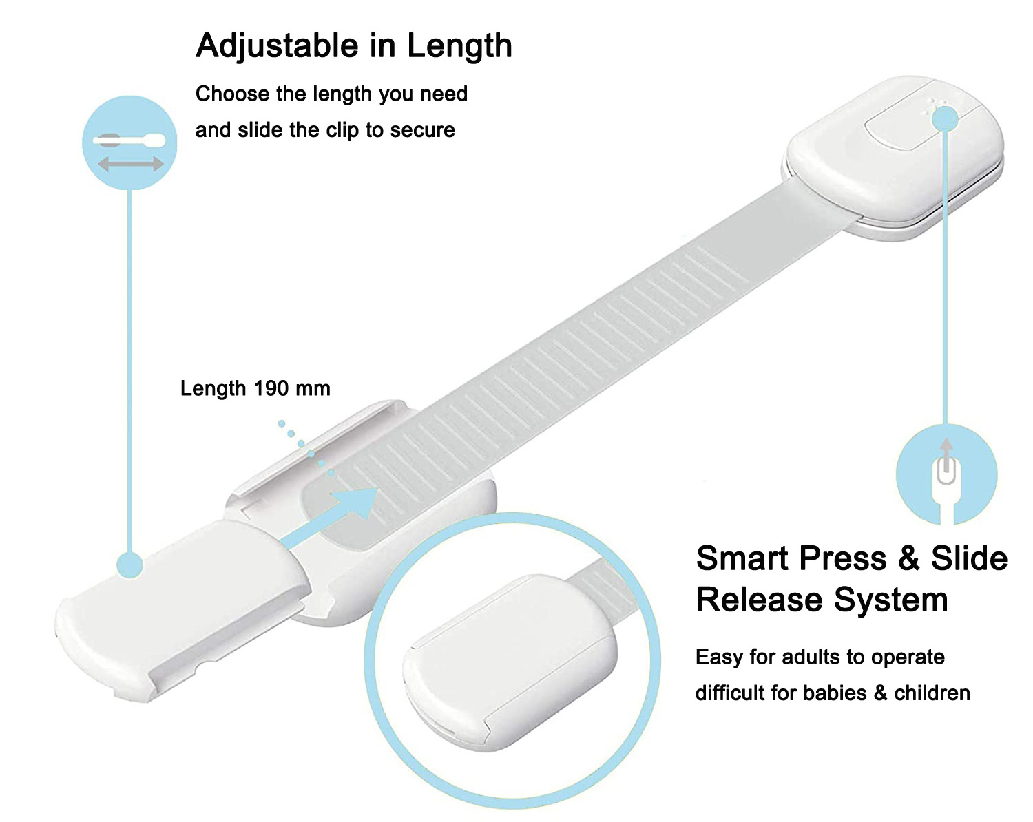 Hot Sale 8 Pack Child Safety Cabinet Locks ABS Straps Adjustable for Toilet and Cupboard Baby Proofing Protective Features