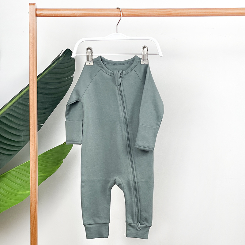 OEM gender neutral infant jumpsuit newborn zip onesie baby clothes baby pajamas plain Long Sleeve organic cotton baby romper