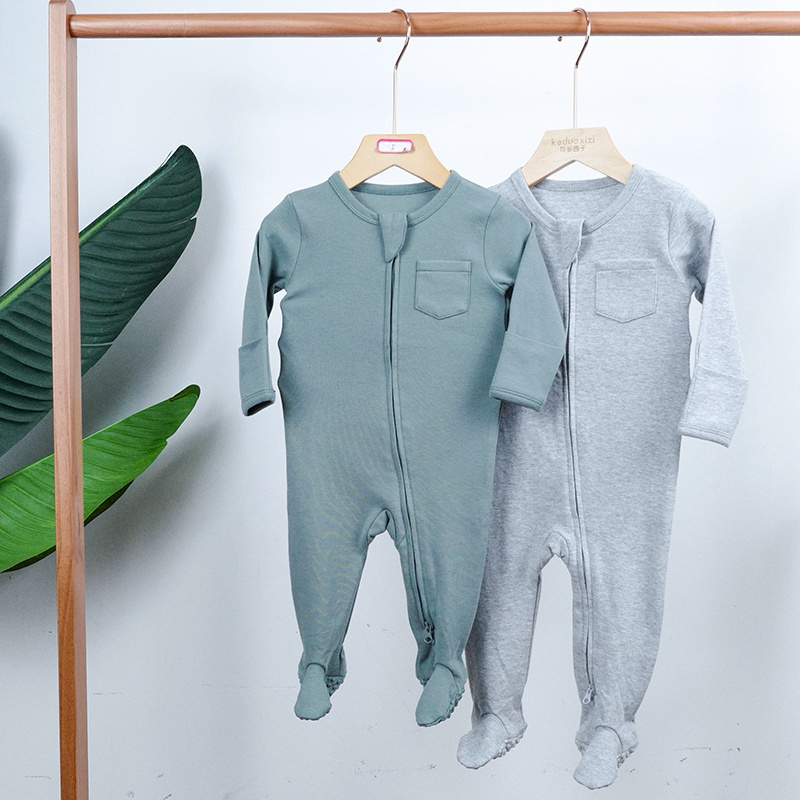 OEM gender neutral infant jumpsuit newborn zip onesie baby clothes baby pajamas plain Long Sleeve organic cotton baby romper