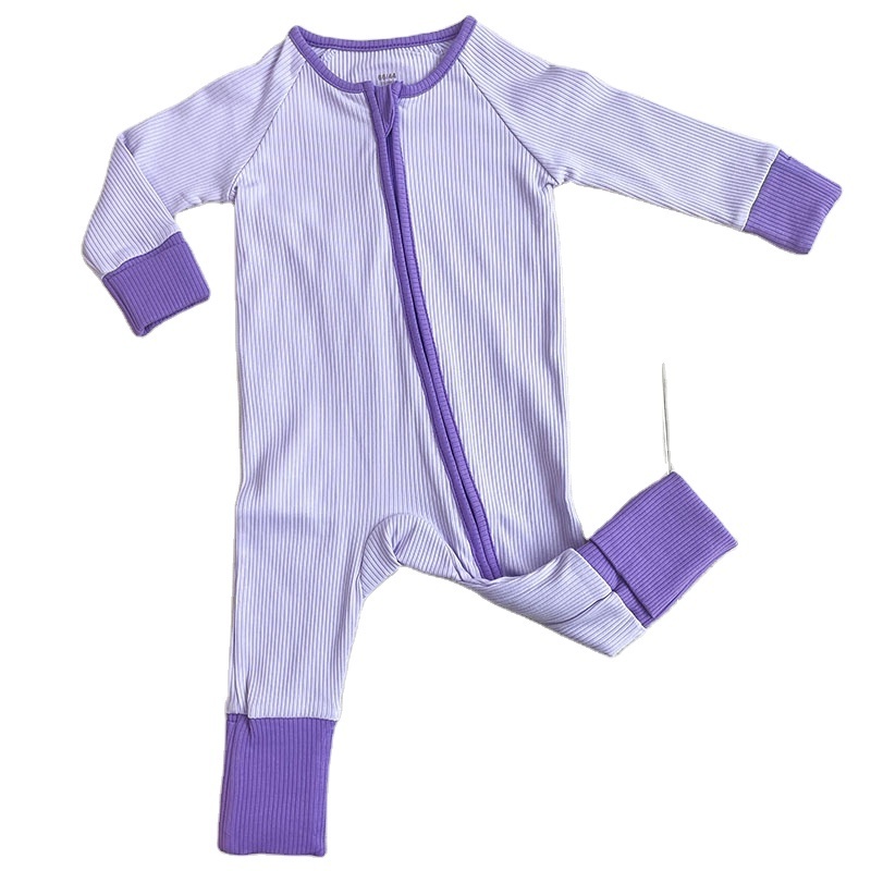 2024 new arrivals private label Solid baby clothes sleepers bamboo lunaluxe pajamas Fold over cuffs Ribbed Zipper baby Romper