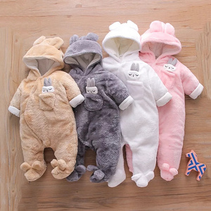 Wholesale Infant Plush Soft Baby Jumpsuit hooded collar comfortable kids boys girls winter warm clothes baby romper