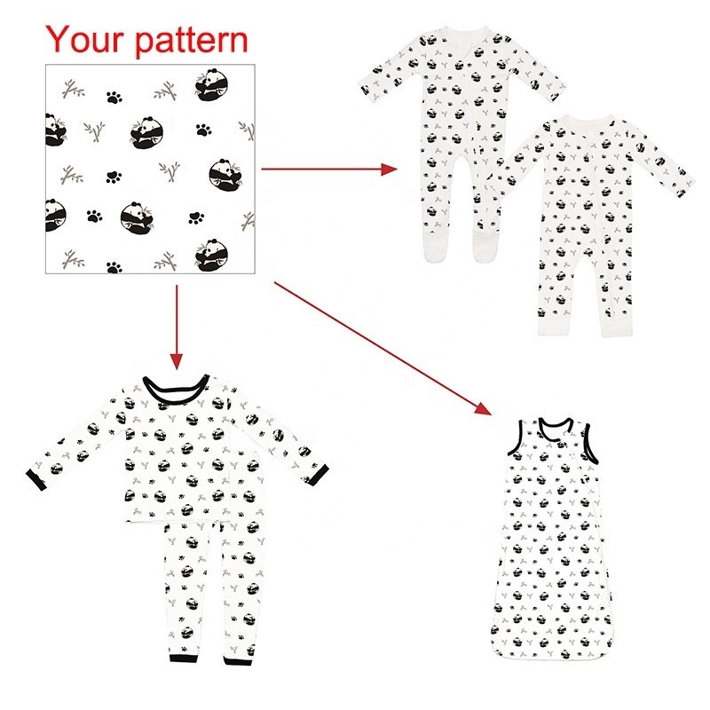 Wholesale Custom dual zipper fold over new born baby rompers baby girl clothes Toddler Pajamas sleeper Print Bamboo Baby Clothes