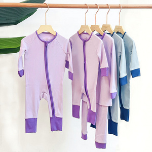 2024 new arrivals private label Solid baby clothes sleepers bamboo lunaluxe pajamas Fold over cuffs Ribbed Zipper baby Romper