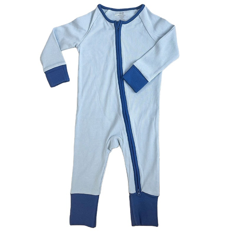 2024 new arrivals private label Solid baby clothes sleepers bamboo lunaluxe pajamas Fold over cuffs Ribbed Zipper baby Romper