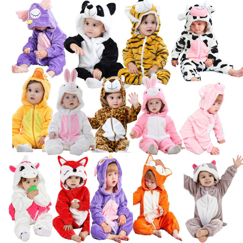 Wholesale Infant Plush Soft Baby Jumpsuit hooded collar comfortable kids boys girls winter warm clothes baby romper