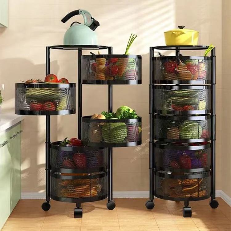 3 4 5 Multi-Layer Shelf Household Multi Functional Rotating Storage Rack Without Installation Kitchen Fruit Vegetable Basket