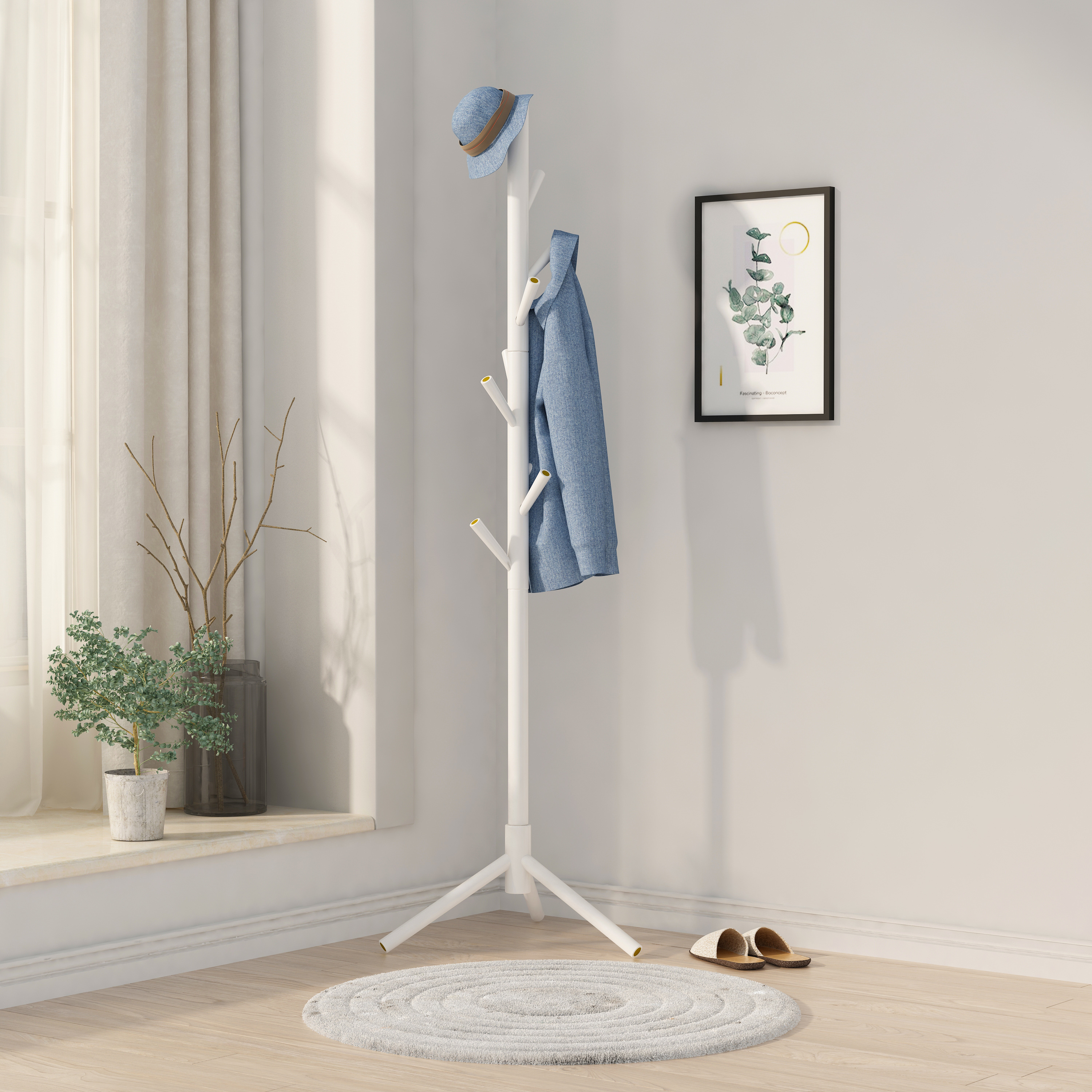 High grade classic multifunction floor wooden tree coat racks free standing clothes coat rack