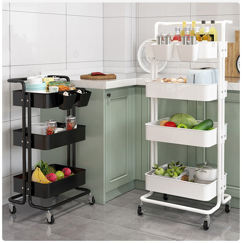 Movable Storage Cart Rack for Kitchen Snack and Beauty Salon Cosmetics Storage Basket with Wheels