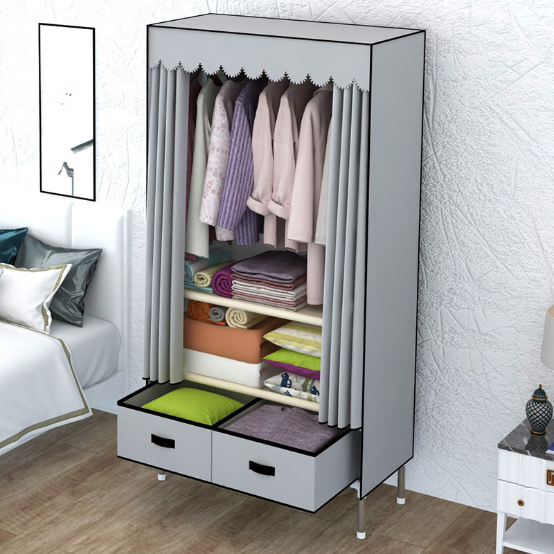 Simple Wardrobe Modern Minimalist Home Bedroom Cloth Wardrobe Solid Children's Assembled Storage Hanging Closet