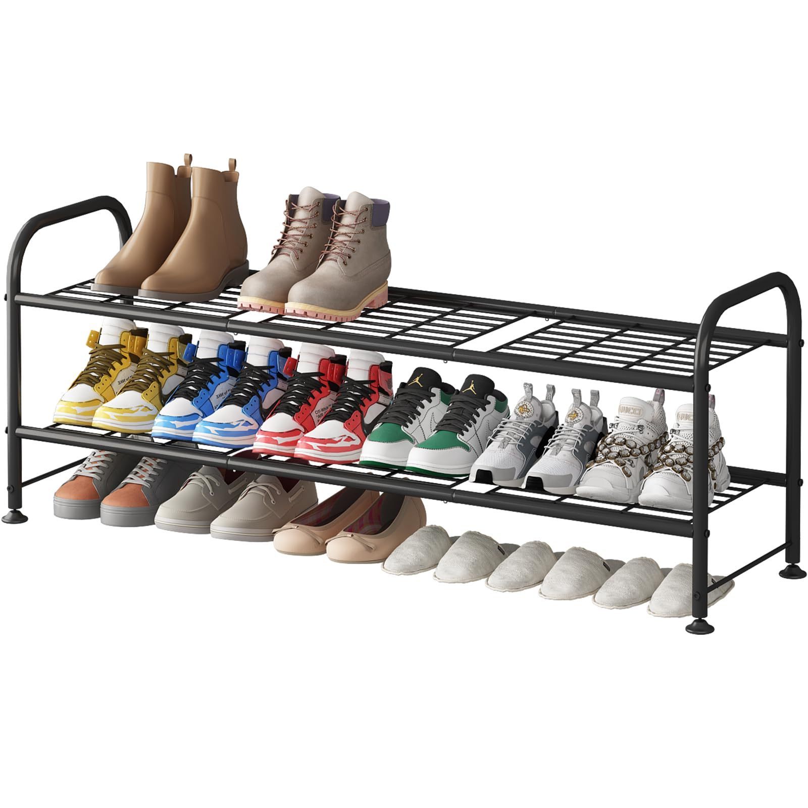 Shoe rack with 3 layers of storage and storage rack suitable for closet foyer metal black