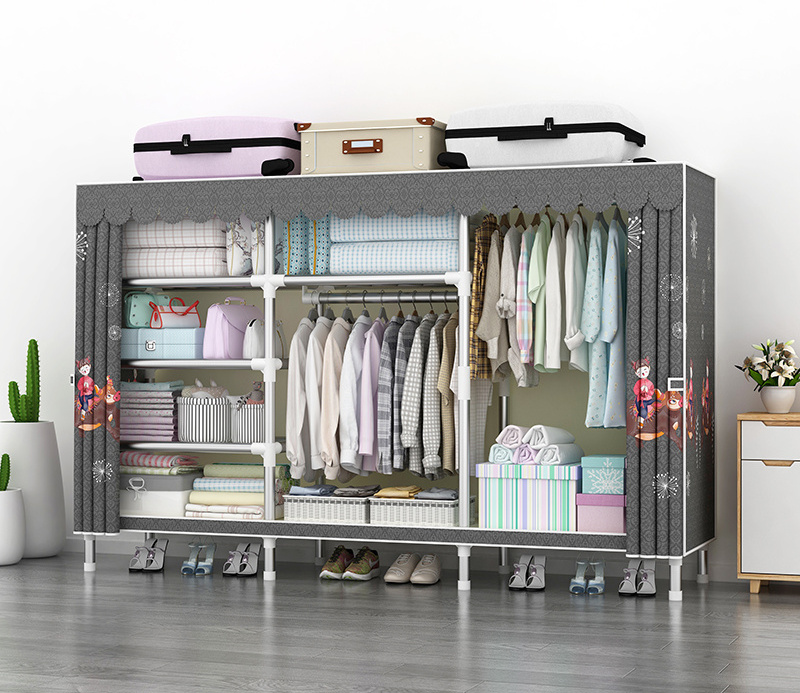 GOOD Quality Fabric Metal Pipe Armoire Bedroom DIY Storage Organizer Foldable Clothes Closet Collapsible Portable Wardrobe