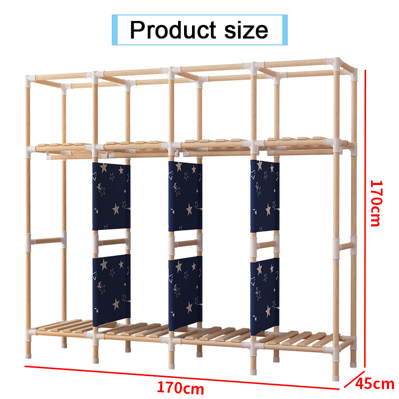 Solid Wooden Cloth Cabinet Wardrobe Fully Assembled Mobile Wardrobe Closet Foldable Fabric Cupboard Kids Canvas Portable Closet