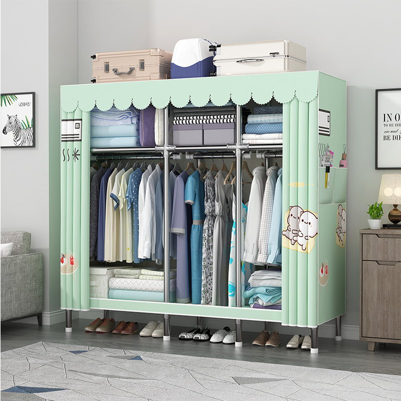 150cm Portable Canvas Closet Double Sliding Door Clothes Storage Cabinet DIY Clothes Organizer Cloth Wardrobe