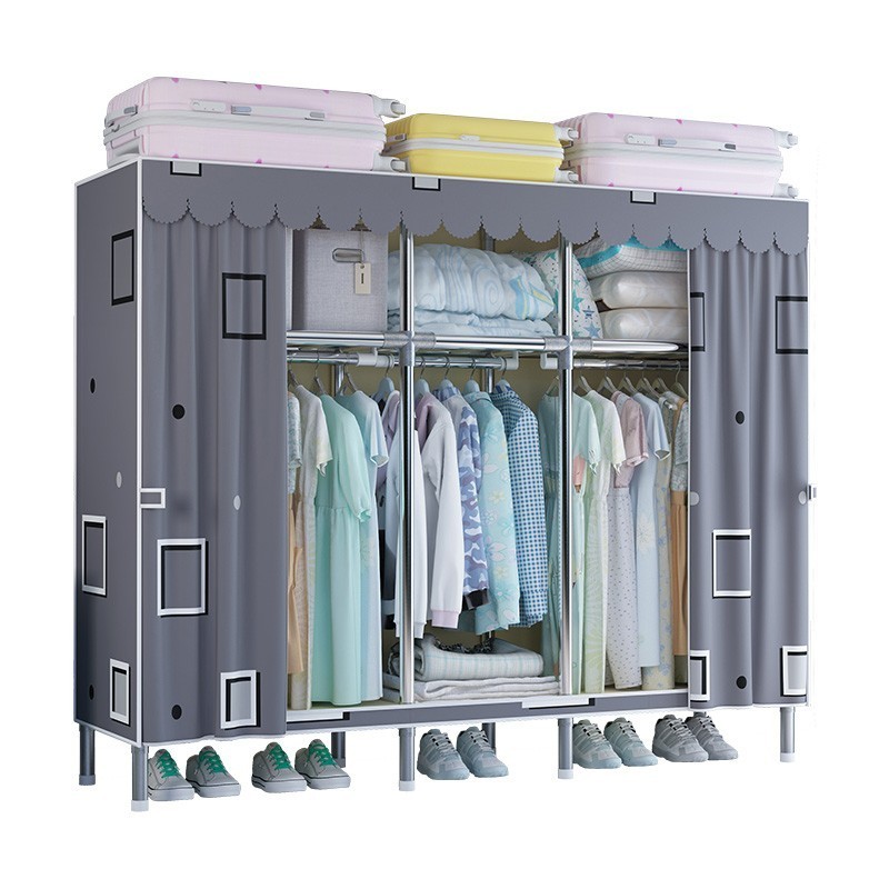 170cm portable zip up wardrobe baby standing rack for hanging clothes iron frame closet wardrobe