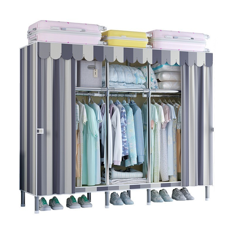 170cm portable zip up wardrobe baby standing rack for hanging clothes iron frame closet wardrobe