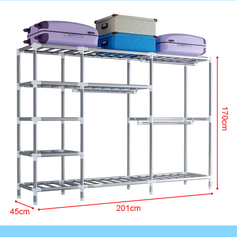 Factory Supply Bedroom Furniture Low Price Storage Cupboard Organiser with Metal Pipe Good Quality Portable Wardrobe Armoire